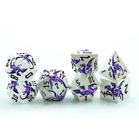 Metal Dragon lys metal med Lilla Drager - Metal Rollespilsterninger - Epic Dwarf Dice